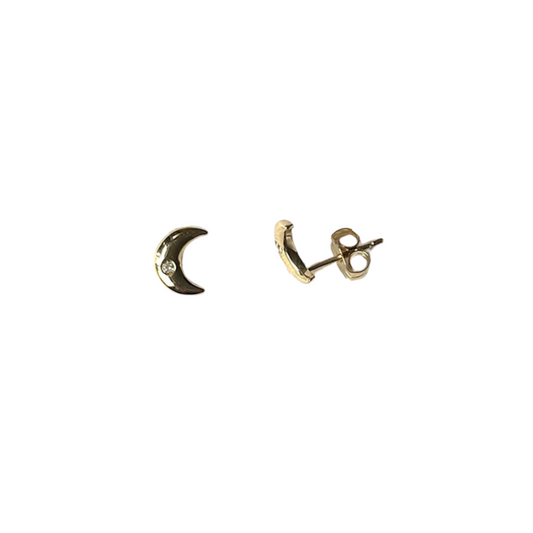 Aretes de lunas en oro amarillo 10k con diamante 0.04 ctw