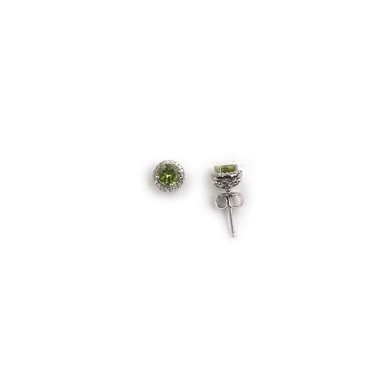 Aretes de plata con peridoto y halo de diamantes 0.10ctw