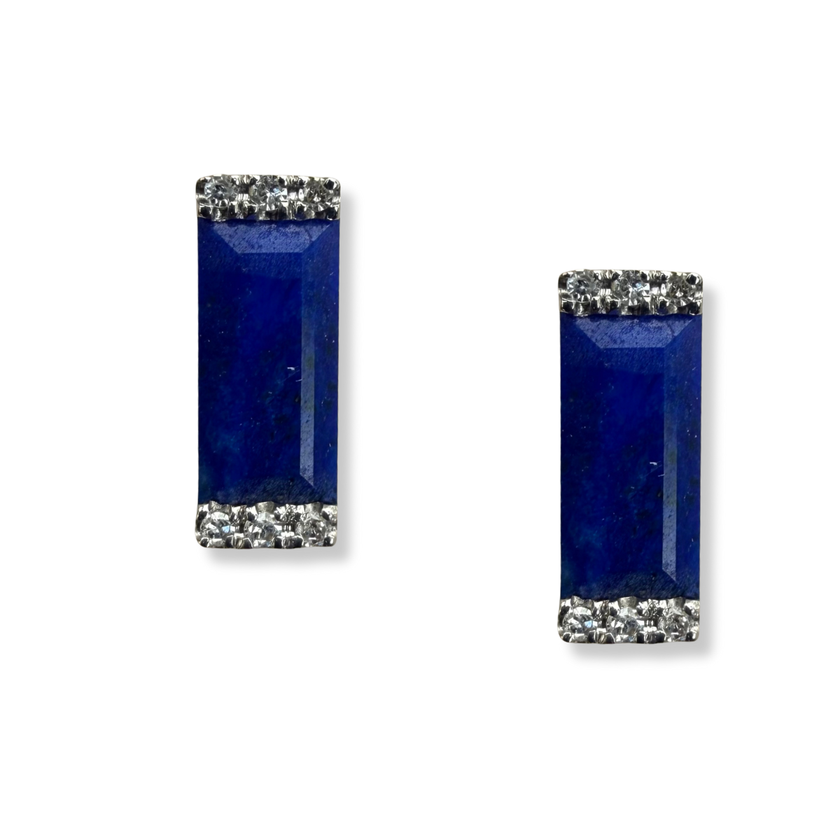 Aretes en oro amarillo 14K con lapis lázuli rectangular y diamantes 0.06ctw