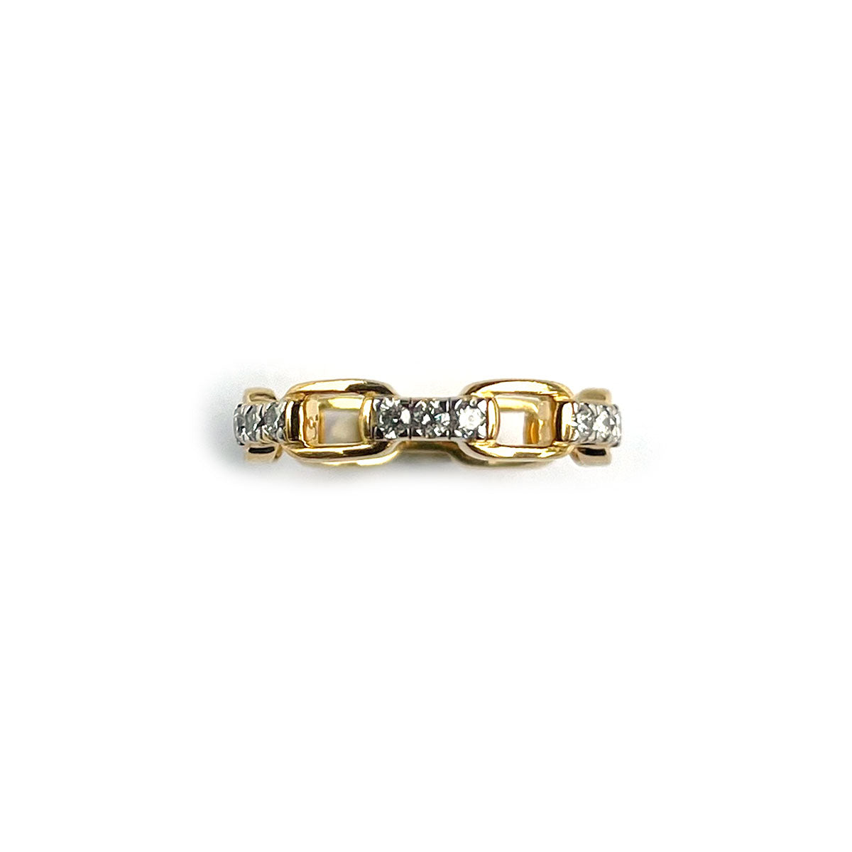 Anillo de plata con baño de oro amarillo en forma de eslabones con diamantes de laboratorio 0.54ct