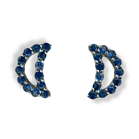 Aretes de luna de zafiros en oro blanco 10k con broche a rosca