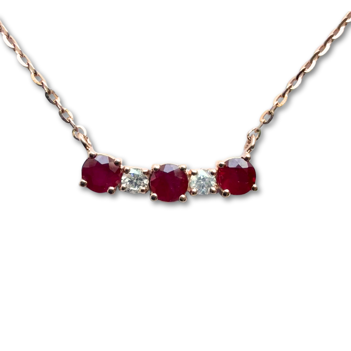 Collar en oro rosa 14K con mini curva de rubíes y diamantes 0.05ctw