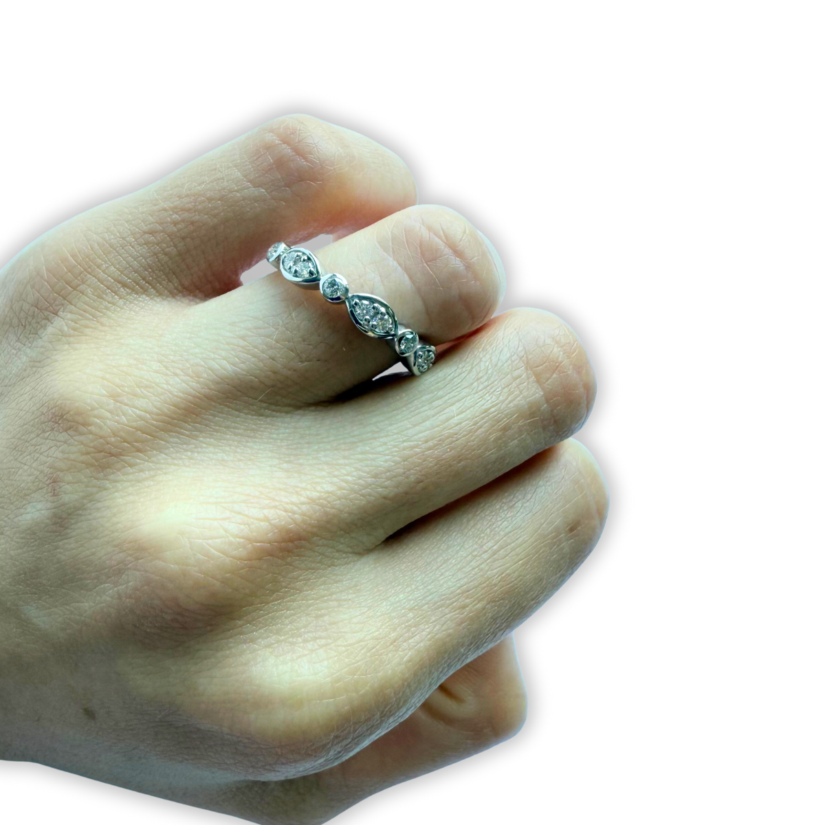 Anillo de plata en forma redonda y marquesas con diamantes de laboratorio 0.33ctw