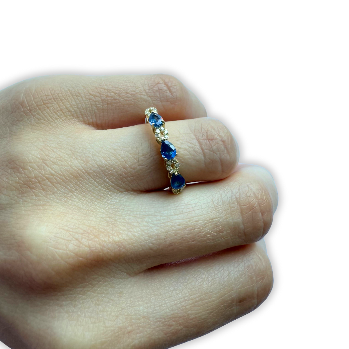 Anillo en oro amarillo 10K con zafiros y diamantes 0.12ctw