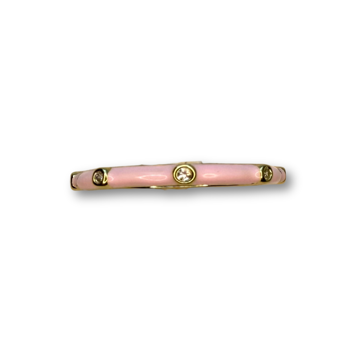 Anillo de plata con baño de oro con esmalte rosado y zafiros blancos