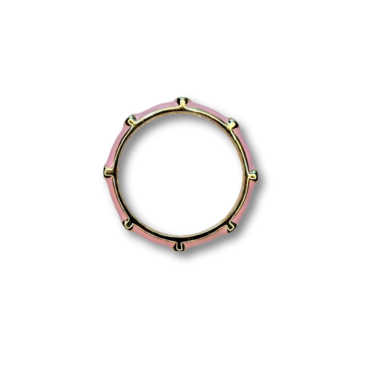 Anillo de plata con baño de oro con esmalte rosado y zafiros blancos