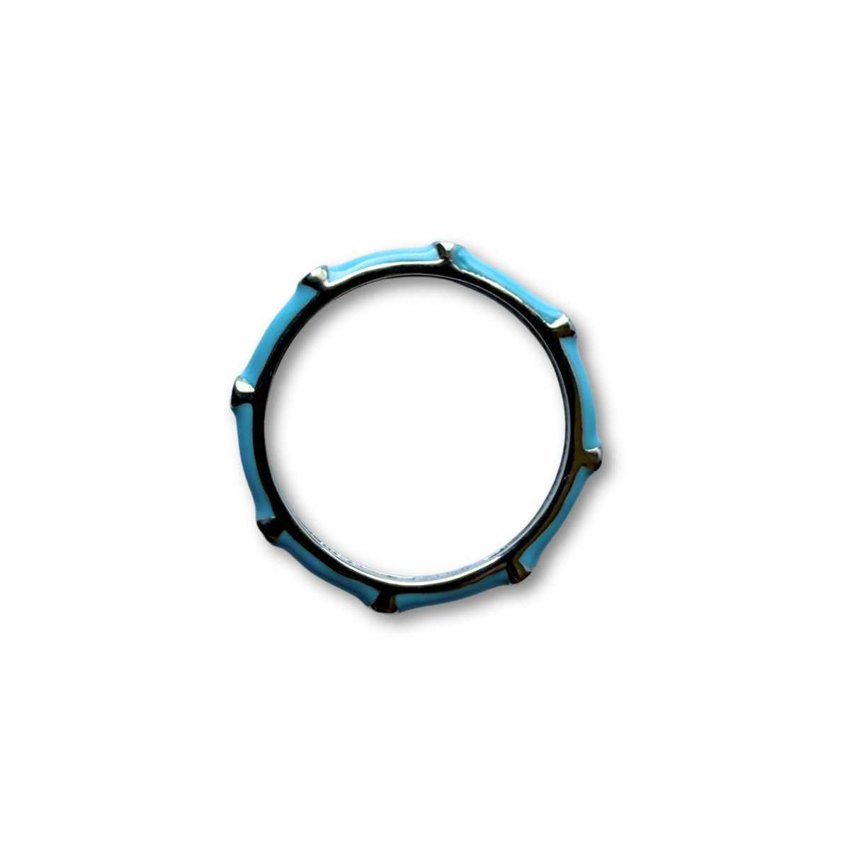 Anillo de plata con esmalte celeste y zafiros blancos