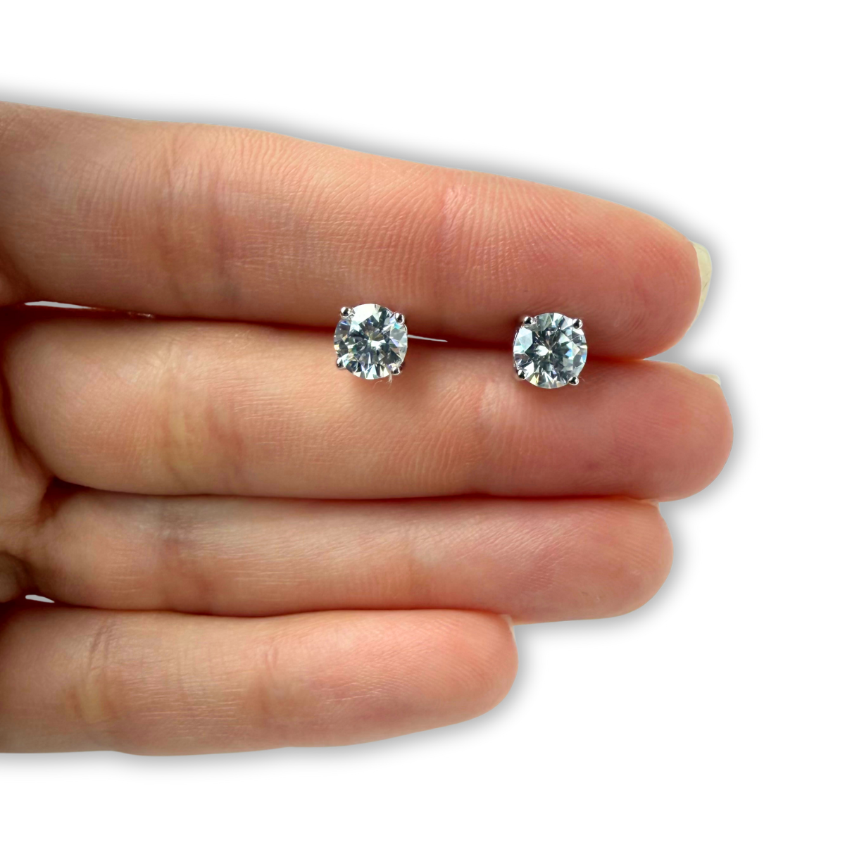 Aretes studs de moissanitas redondas 2ctw en plata