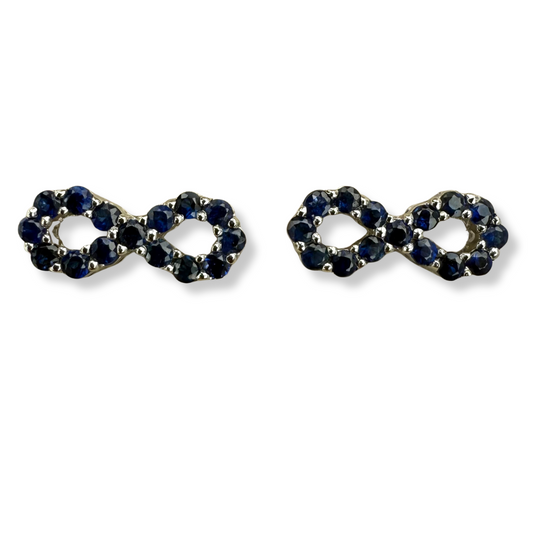 Aretes de infinito de zafiros en oro blanco 10k con broche a rosca