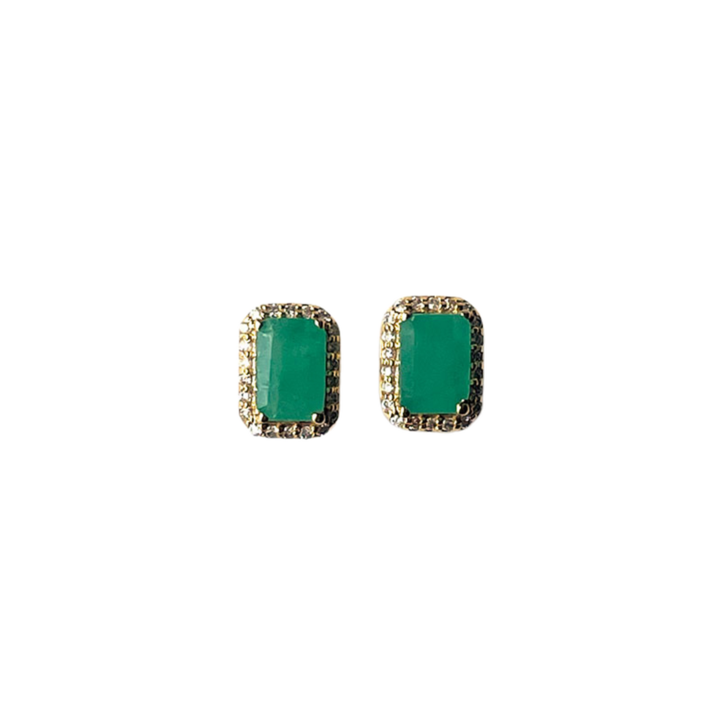Aretes en oro amarillo 14k de esmeralda con corte esmeralda de 1.10ctw y halo de diamantes 0.20ctw
