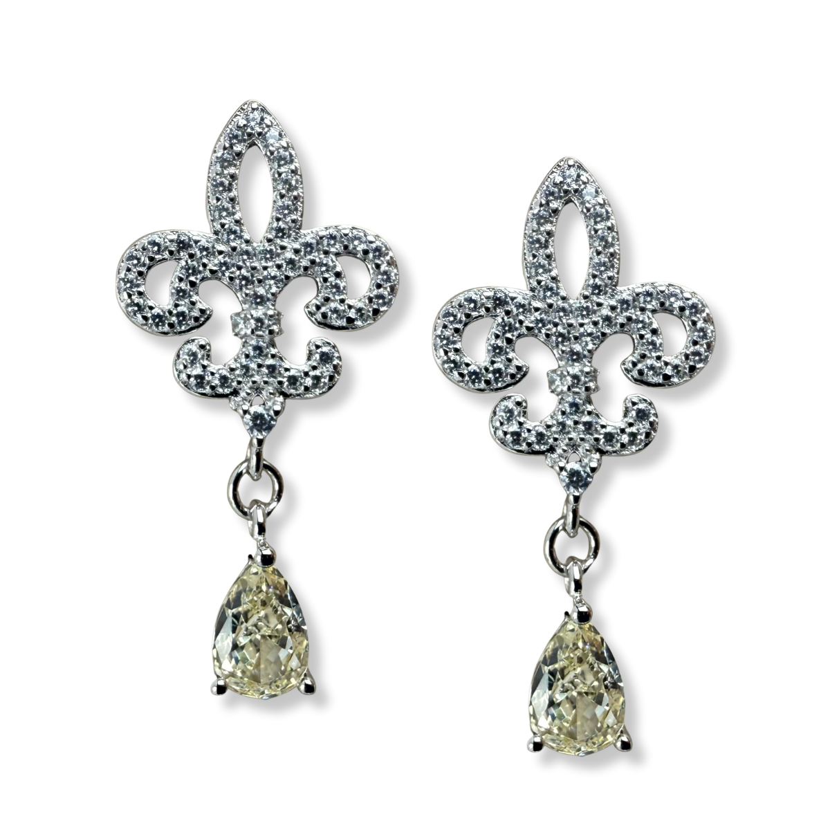 Aretes galicia de plata con baño platino y circonita color champagne