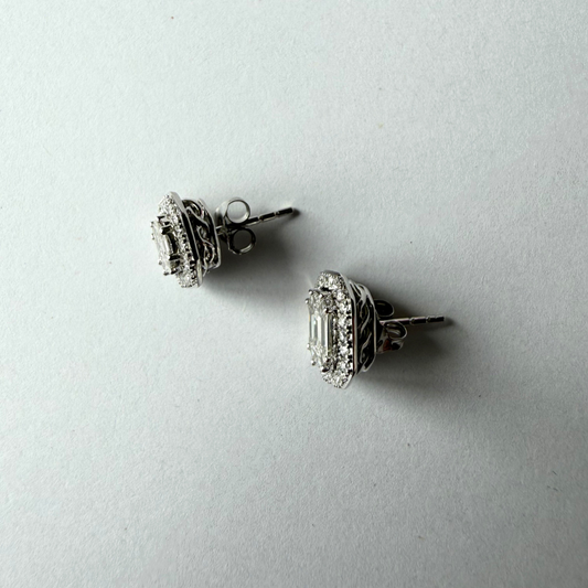Aretes en oro blanco 10K octagonales de diamantes 2ctw con broche rosca