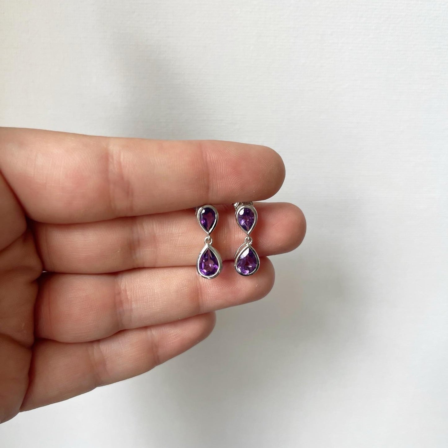 Aretes de plata doble gota de amatista