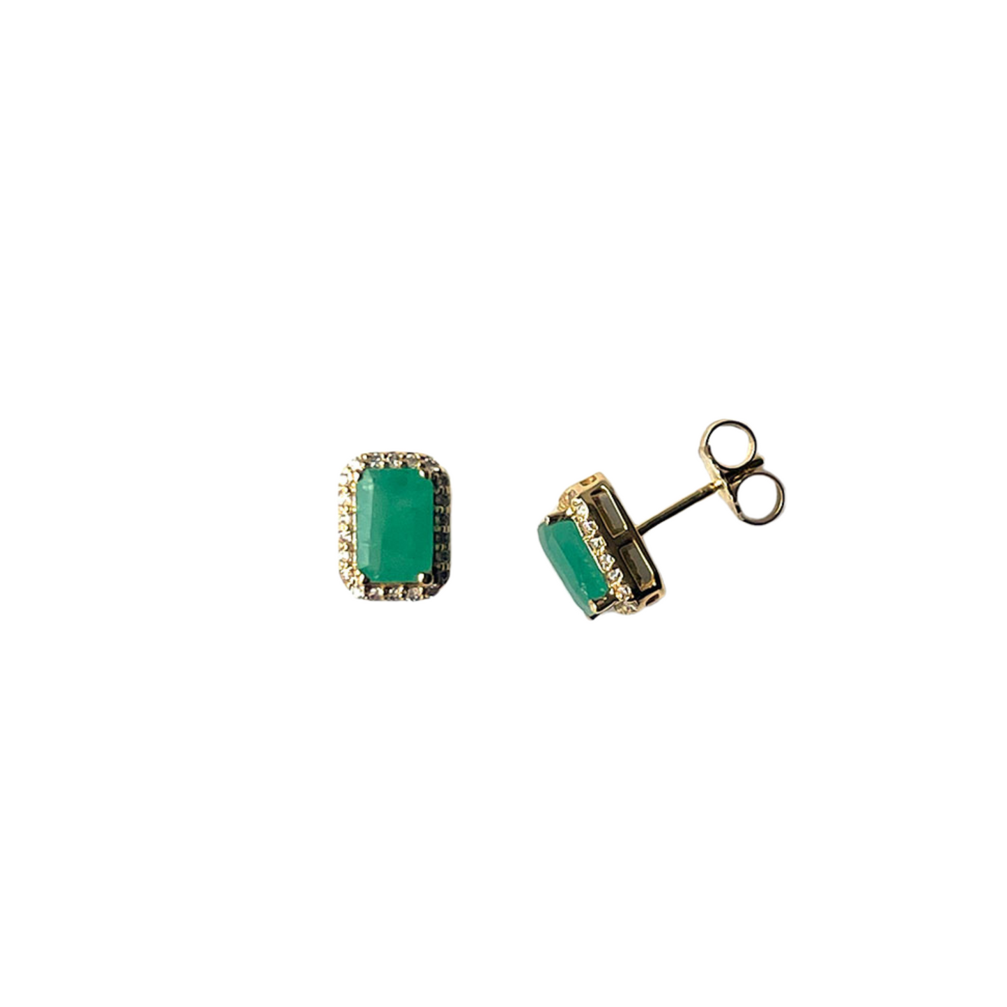 Aretes en oro amarillo 14k de esmeralda con corte esmeralda de 1.10ctw y halo de diamantes 0.20ctw