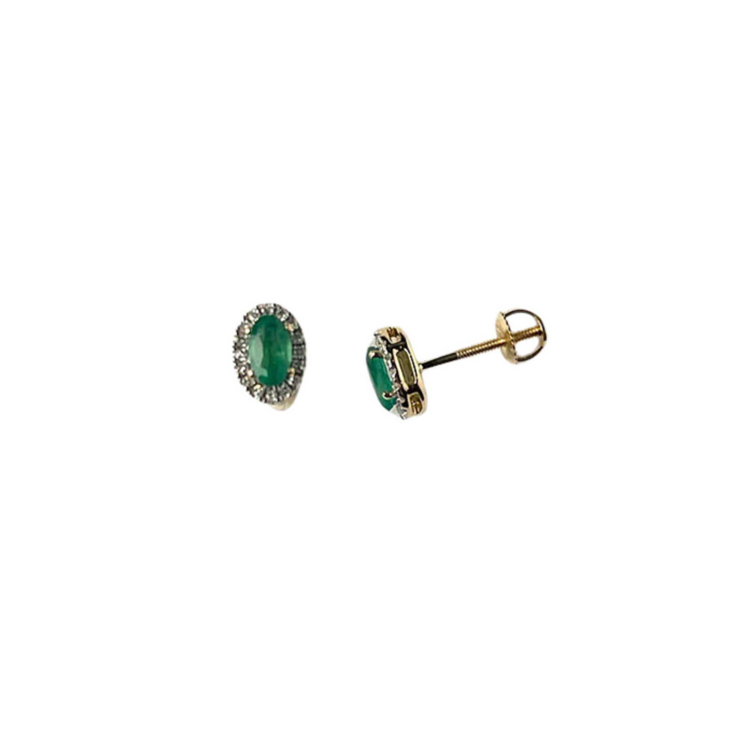 Aretes en oro amarillo 14K con esmeralda y halo de diamantes 0.10ctw