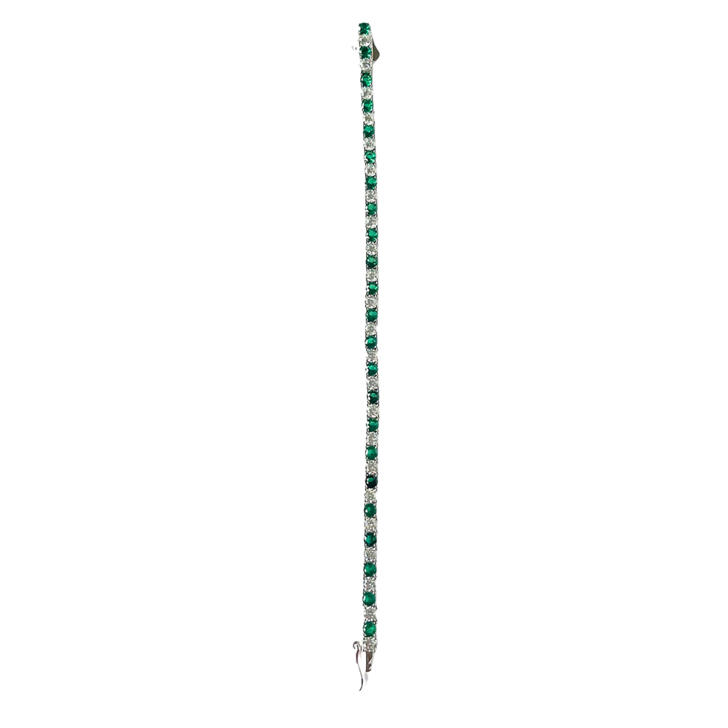 Pulsera tenis de plata con circonita verde y blanca