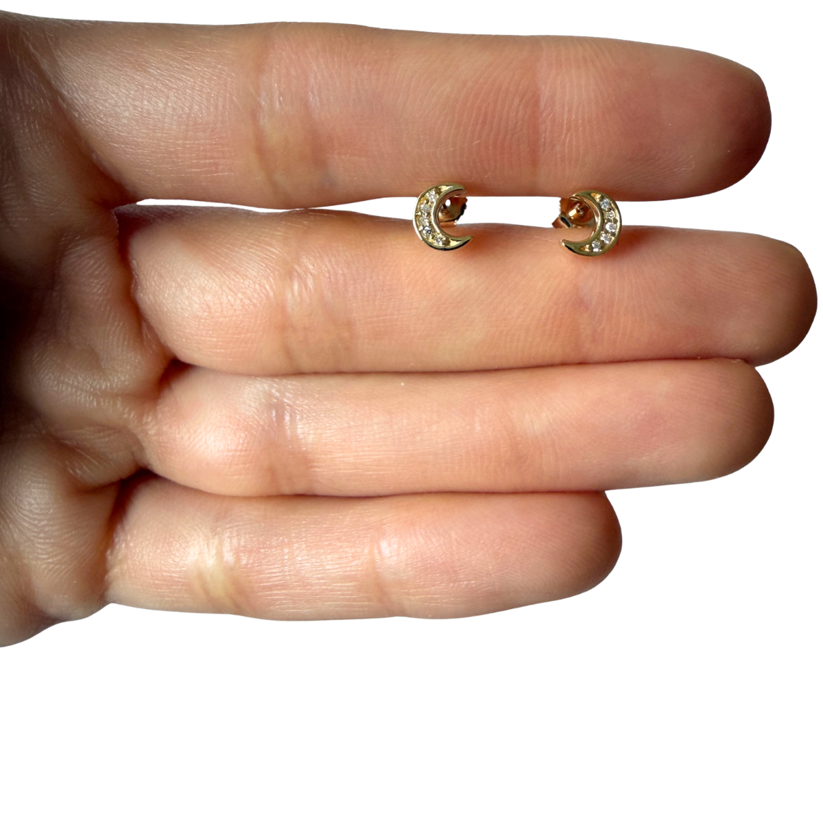 Aretes en oro amarillo 10k de Luna con diamantes 0.03ctw