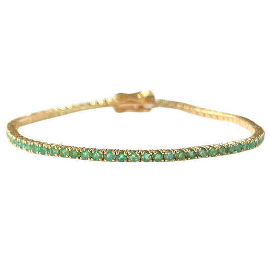 Pulsera tenis en oro amarillo de 14k con esmeraldas de 2.5 ctw