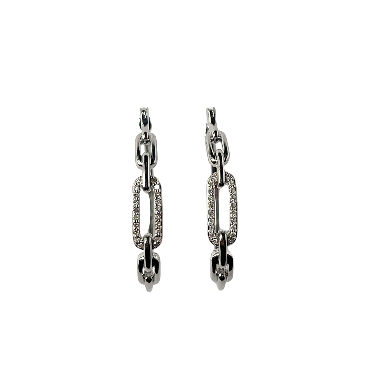 Argollas de plata en forma de cadena con eslabón de diamantes 0.20ctw