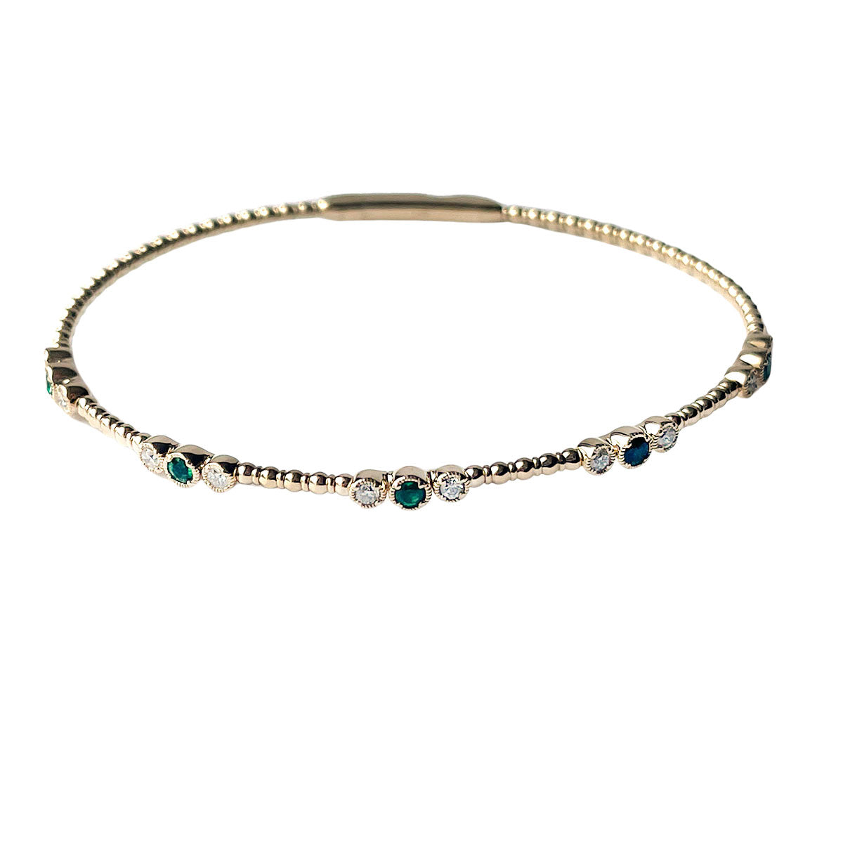 Pulsera flexible de oro amarillo 14k con grupos de esmeraldas 0.25ctw y diamantes 0.3ctw