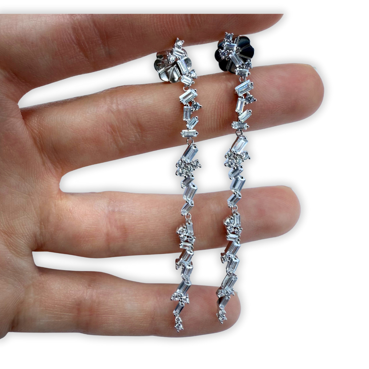 Aretes de plata con baño platino Natasha baguettes