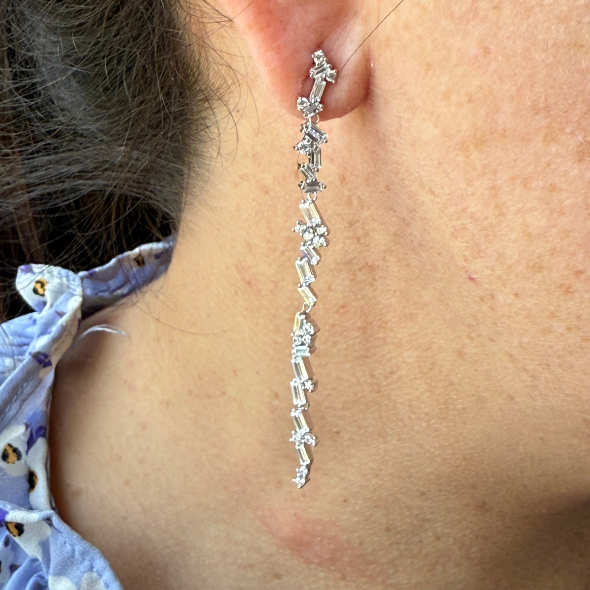 Aretes de plata con baño platino Natasha baguettes