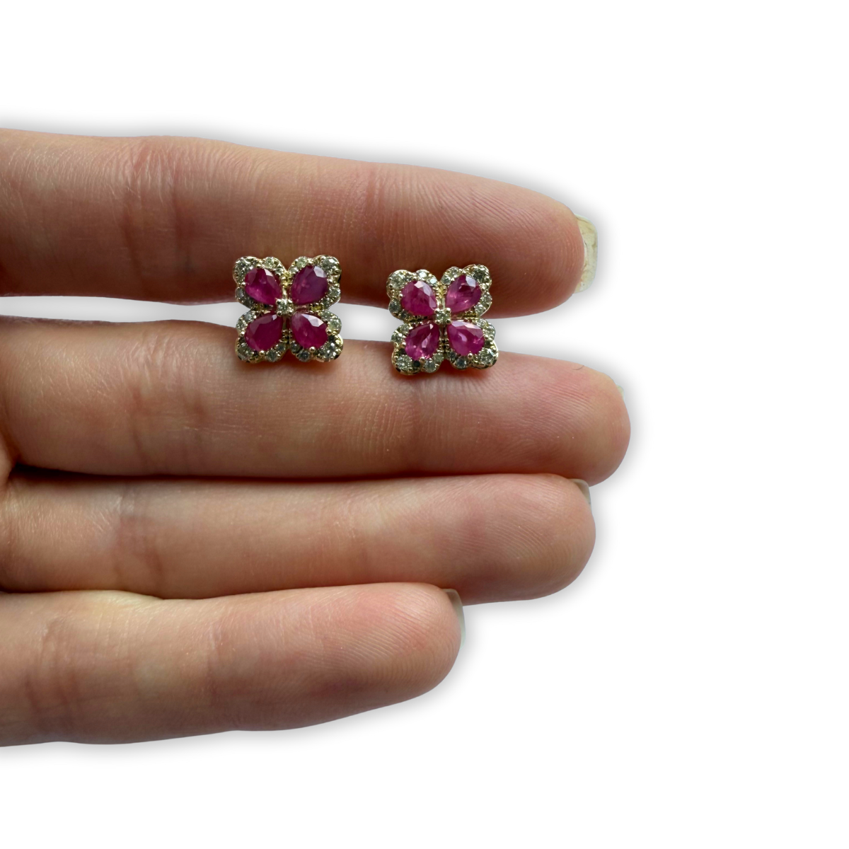 Aretes de oro amarillo 10k con rubíes y diamantes 0.35ctw