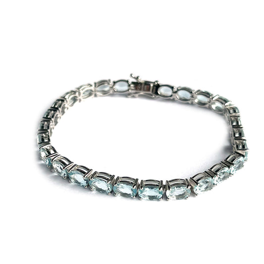 Pulsera tenis de plata con aquamarinas ovaladas