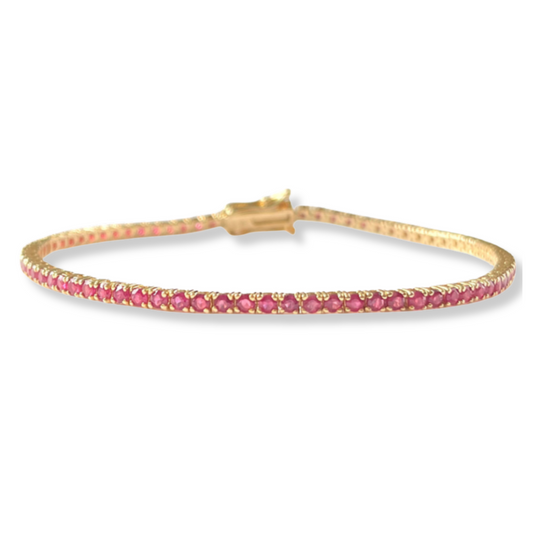 Pulsera tenis en oro amarillo de 14k con rubíes de 3.25 ctw