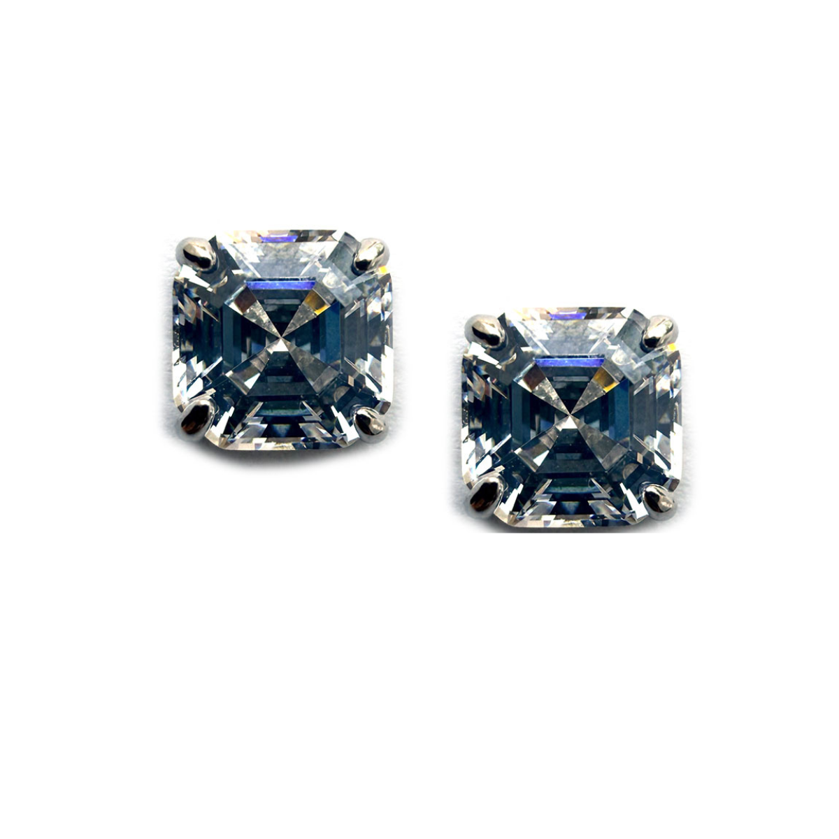 Aretes de plata con baño platino corte asscher stud