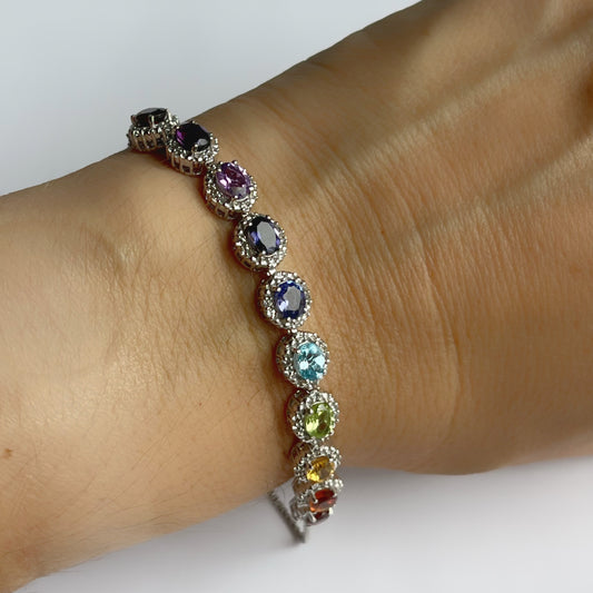 Pulsera de plata con piedras arcoiris