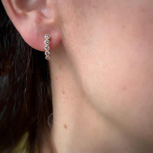 Huggies en oro amarillo 10k con zafiros rosa