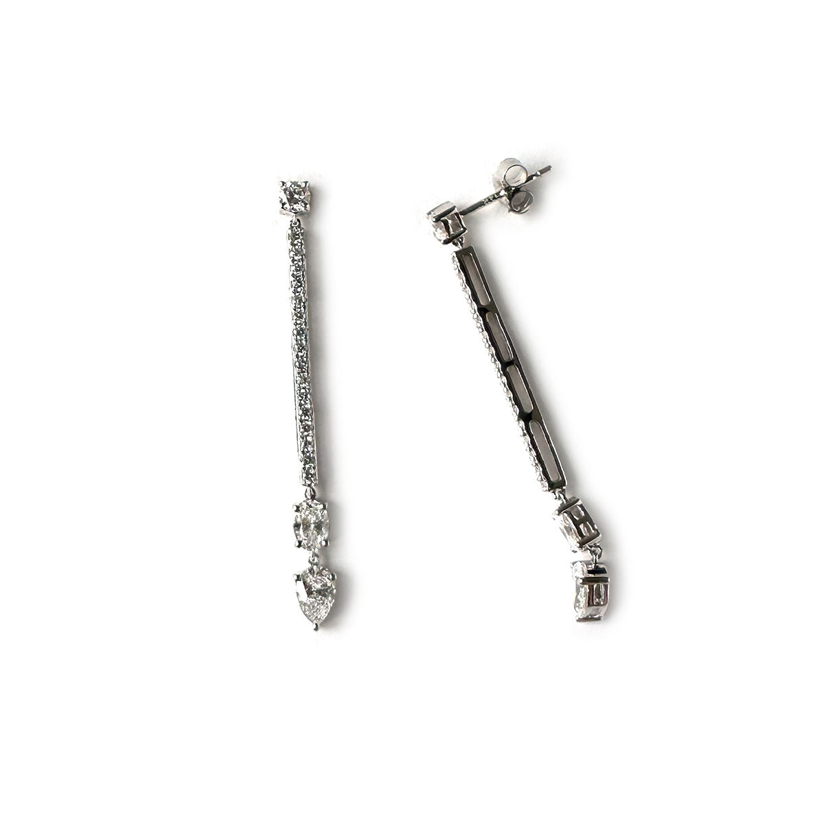 Aretes de oro blanco 14K largos de diamantes de laboratorio 1.25ctw