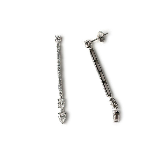 Aretes de oro blanco 14K largos de diamantes de laboratorio 1.25ctw