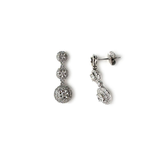 Aretes de tres círculos en oro blanco 10k con diamantes 0.50ctw