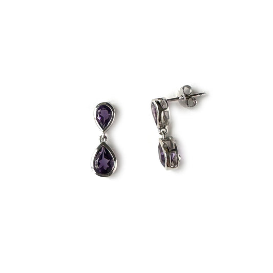 Aretes de plata doble gota de amatista