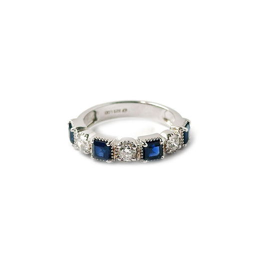 Anillo de plata con zafiros y diamantes de laboratorio 1.65ctw