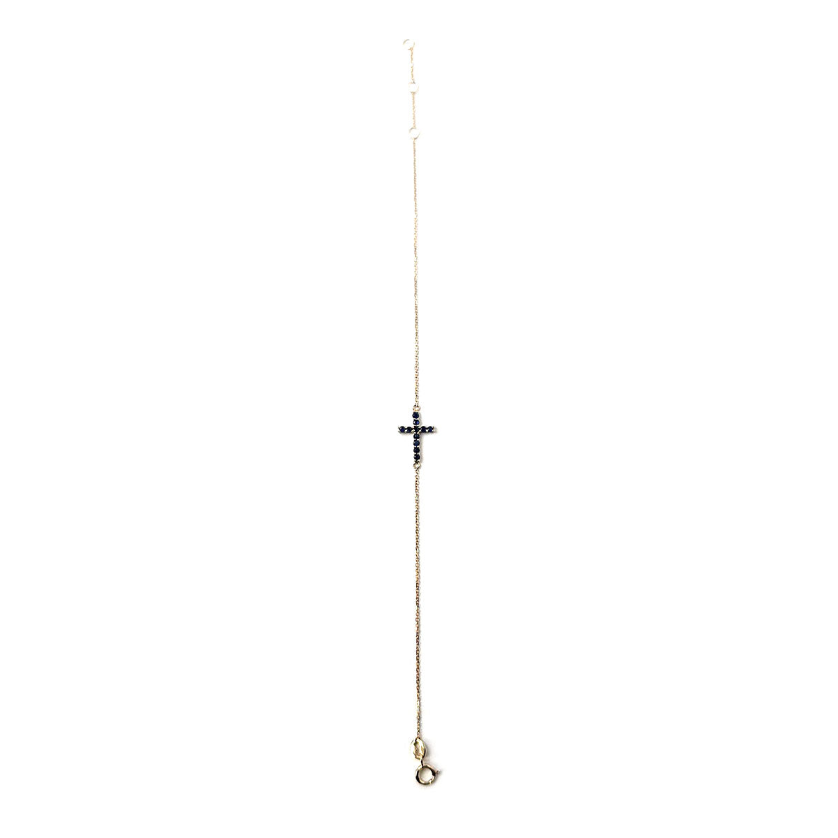 Pulsera de cadenita de oro amarillo 14K con cruz de zafiros