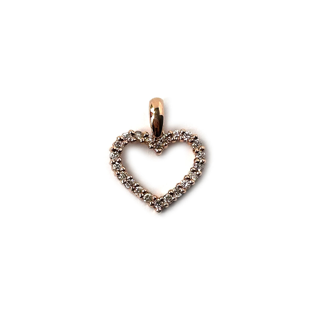 Dije de corazón delineado en oro rosa 14k y diamantes 0.25ctw