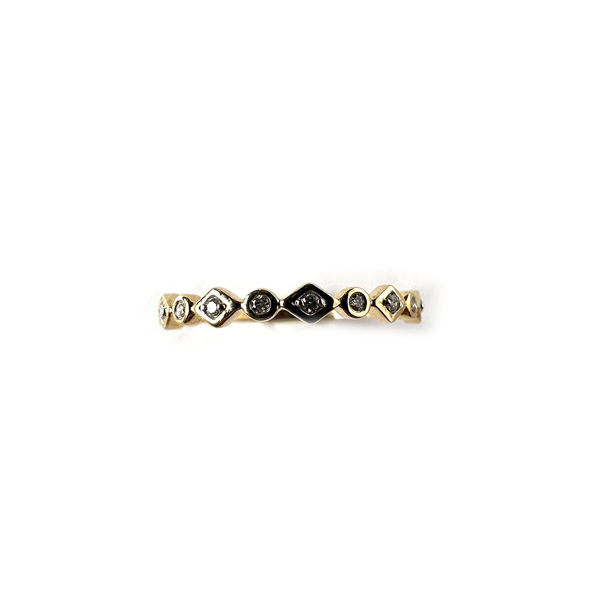 Anillo medio cintillo de rombo y círculo con diamantes 0.10ctw en oro amarillo 10k