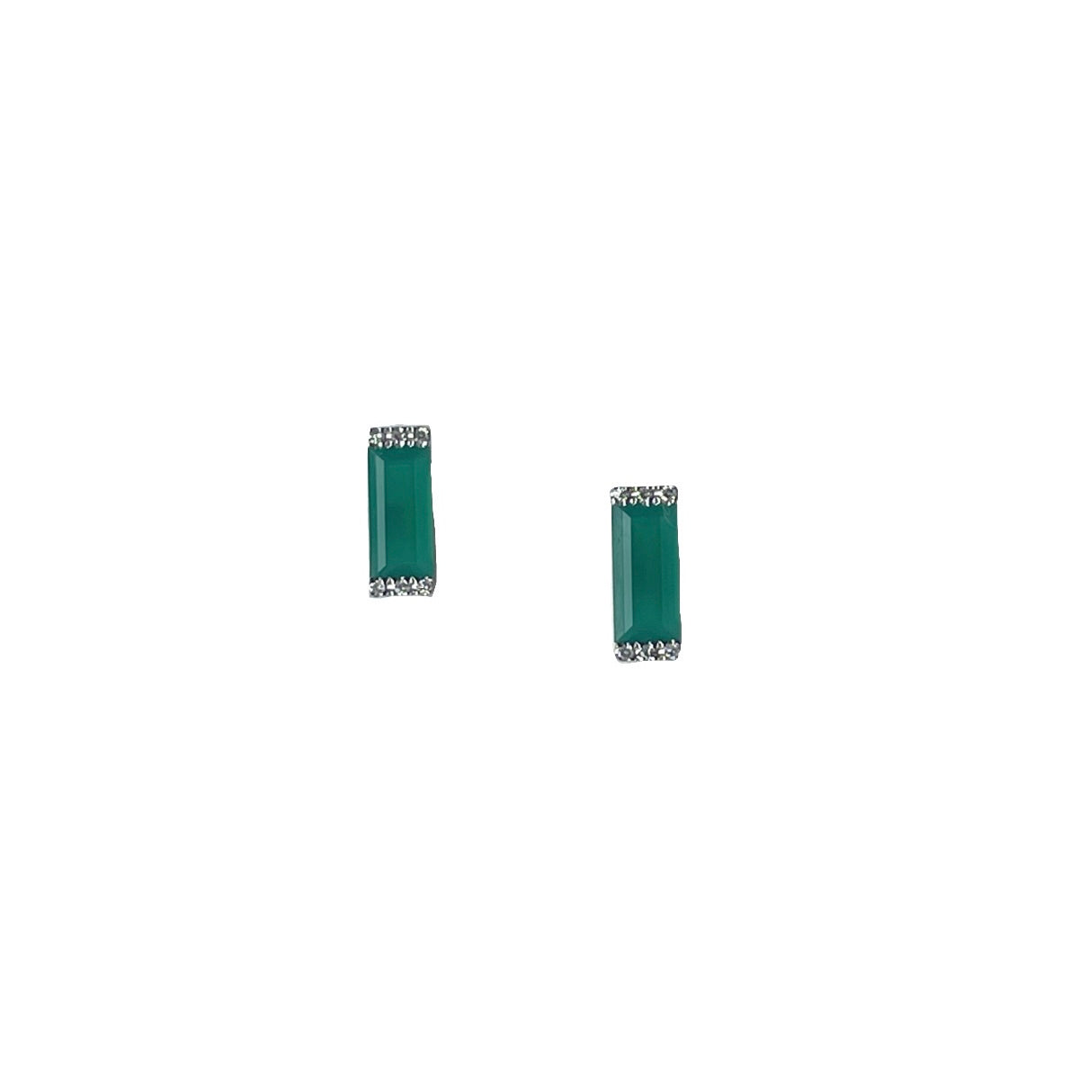 Aretes en oro amarillo 14K con ónix verde rectangular y diamantes 0.06ctw