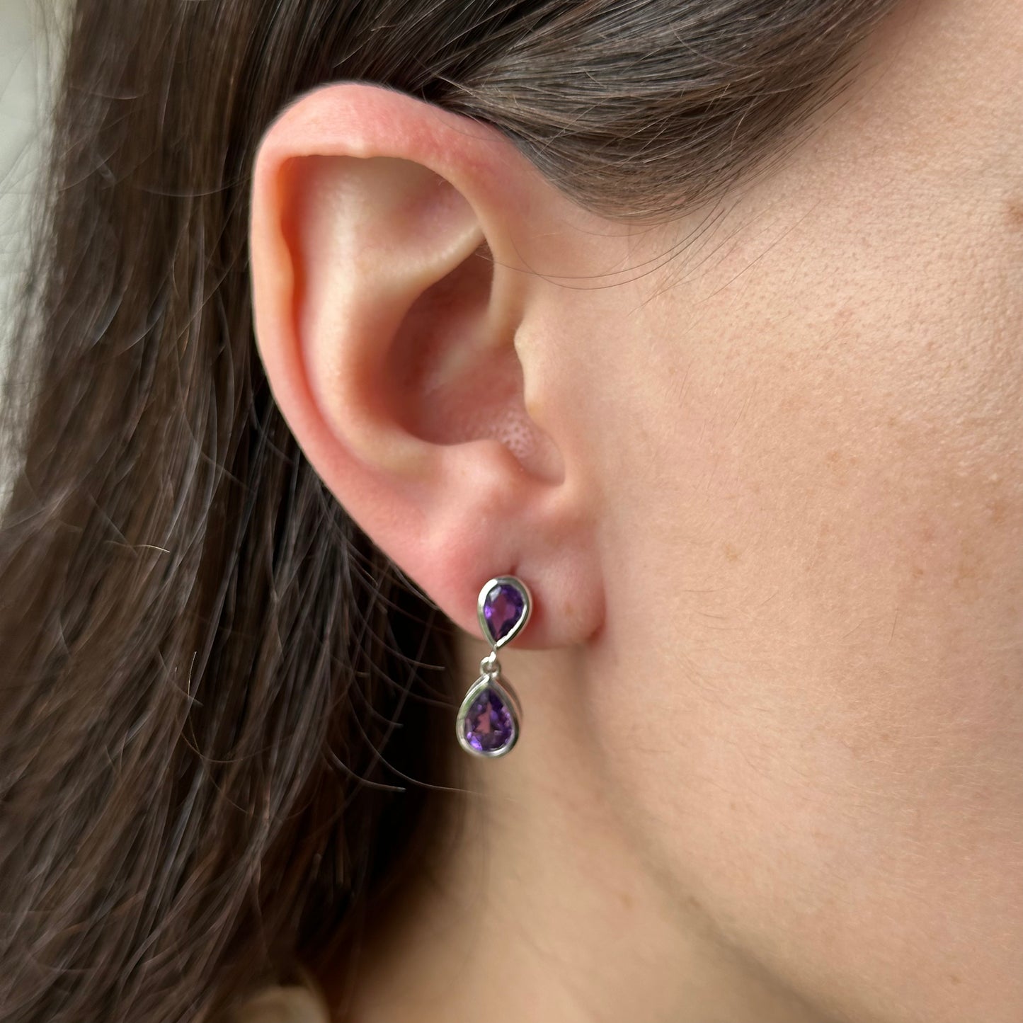 Aretes de plata doble gota de amatista