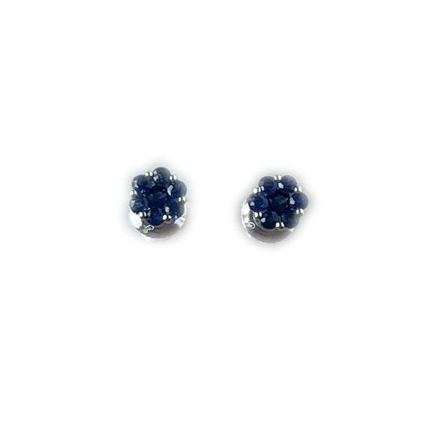 Aretes cluster de zafiros 0.60ctw en oro blanco 10k con broche a rosca