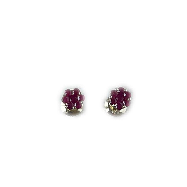 Aretes mini cluster de rubíes 0.30ctw en oro amarillo 10k con broche a rosca