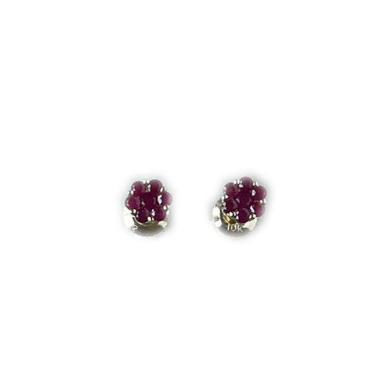 Aretes mini cluster de rubíes 0.30ctw en oro amarillo 10k con broche a rosca