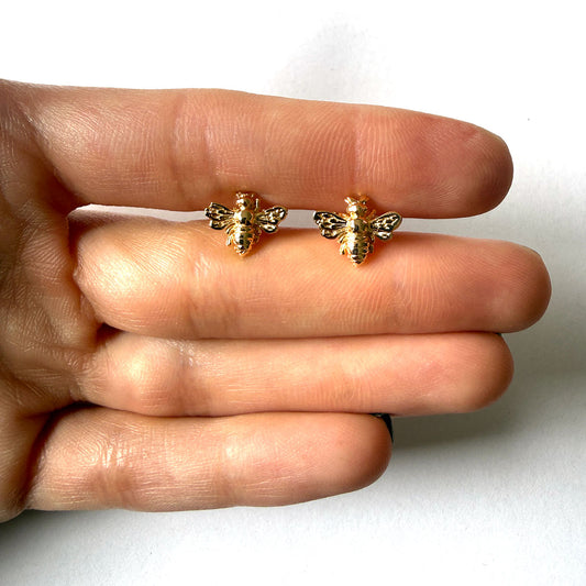 Aretes de abejitas en plata con baño de oro