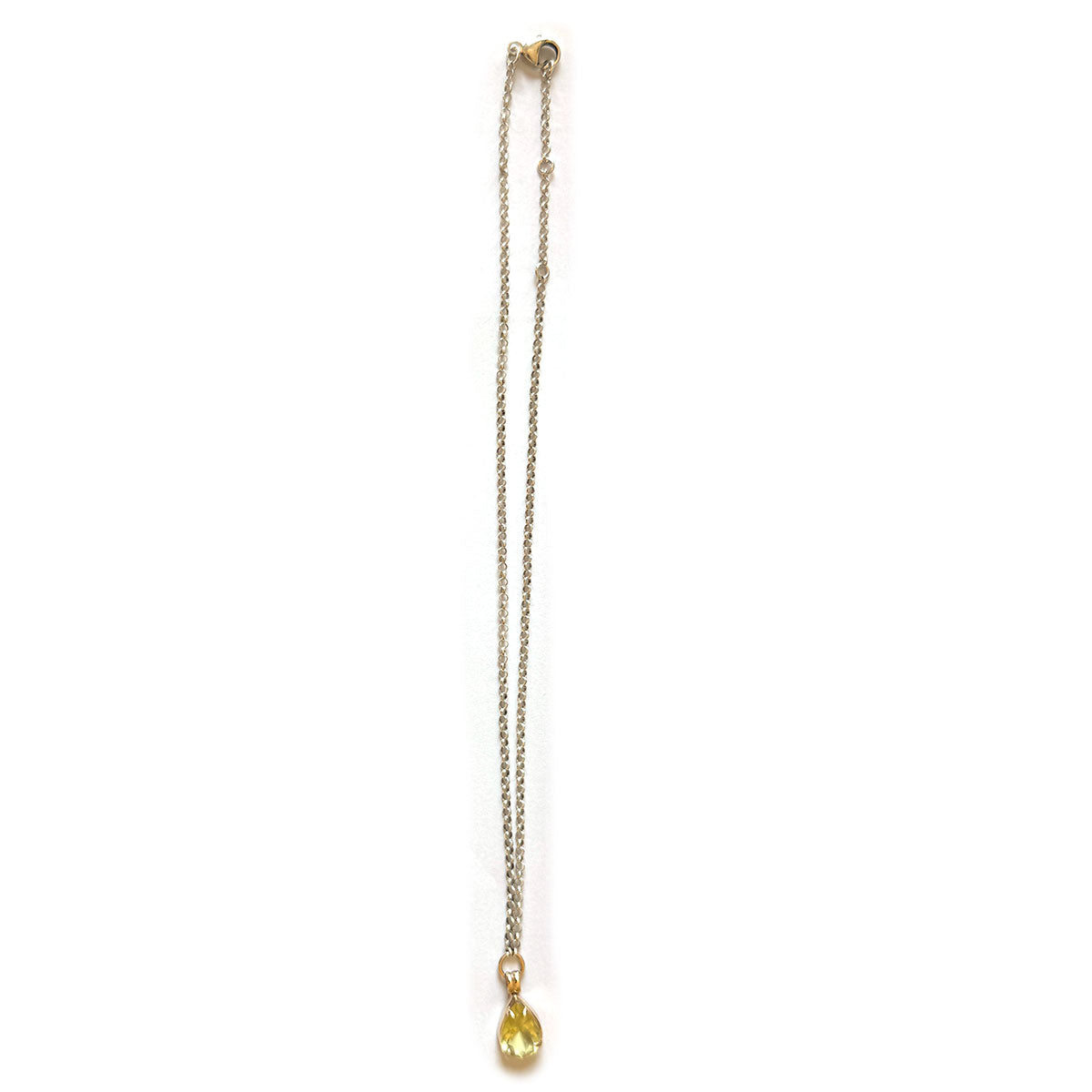 Collar con colgante de oro amarillo 14k y cuarzo limón corte pera 3.72ct con cadena de plata