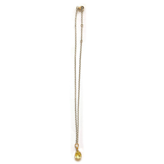Collar con colgante de oro amarillo 14k y cuarzo limón corte pera 3.72ct con cadena de plata