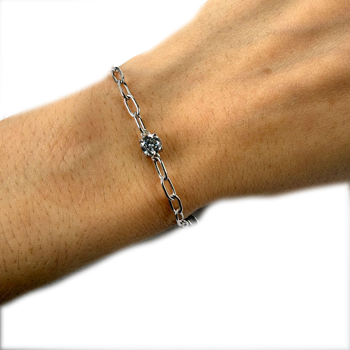 Pulsera paperclip de plata con diamante redondo 0.50ct de laboratorio