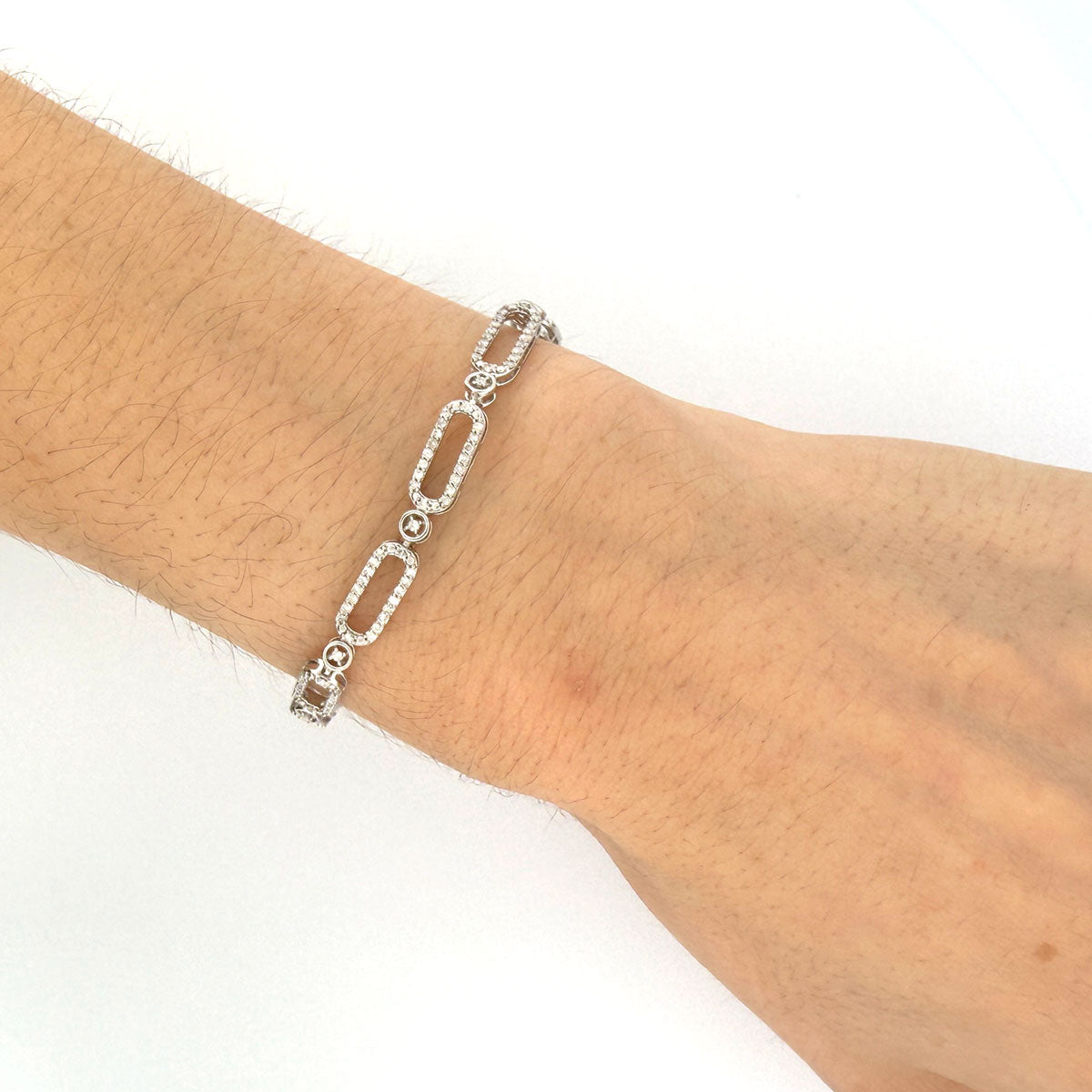 Pulsera de plata con eslabones ovalados de diamantes 1ctw